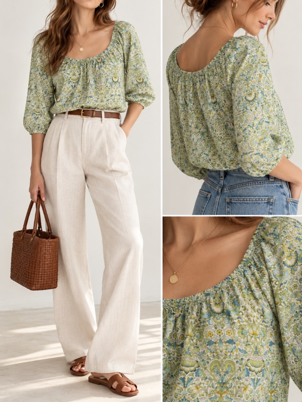 J.Crew x Liberty Green Lodden Paisley Floral Peasant Blouse XS